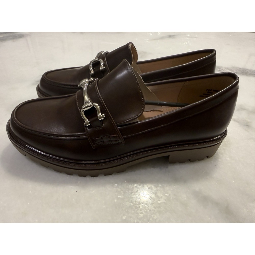 Journee Collection Bit Loafers Womens 7.5 Brown Silver Horsebit Lug Sole Shoes - Picture 4 of 7